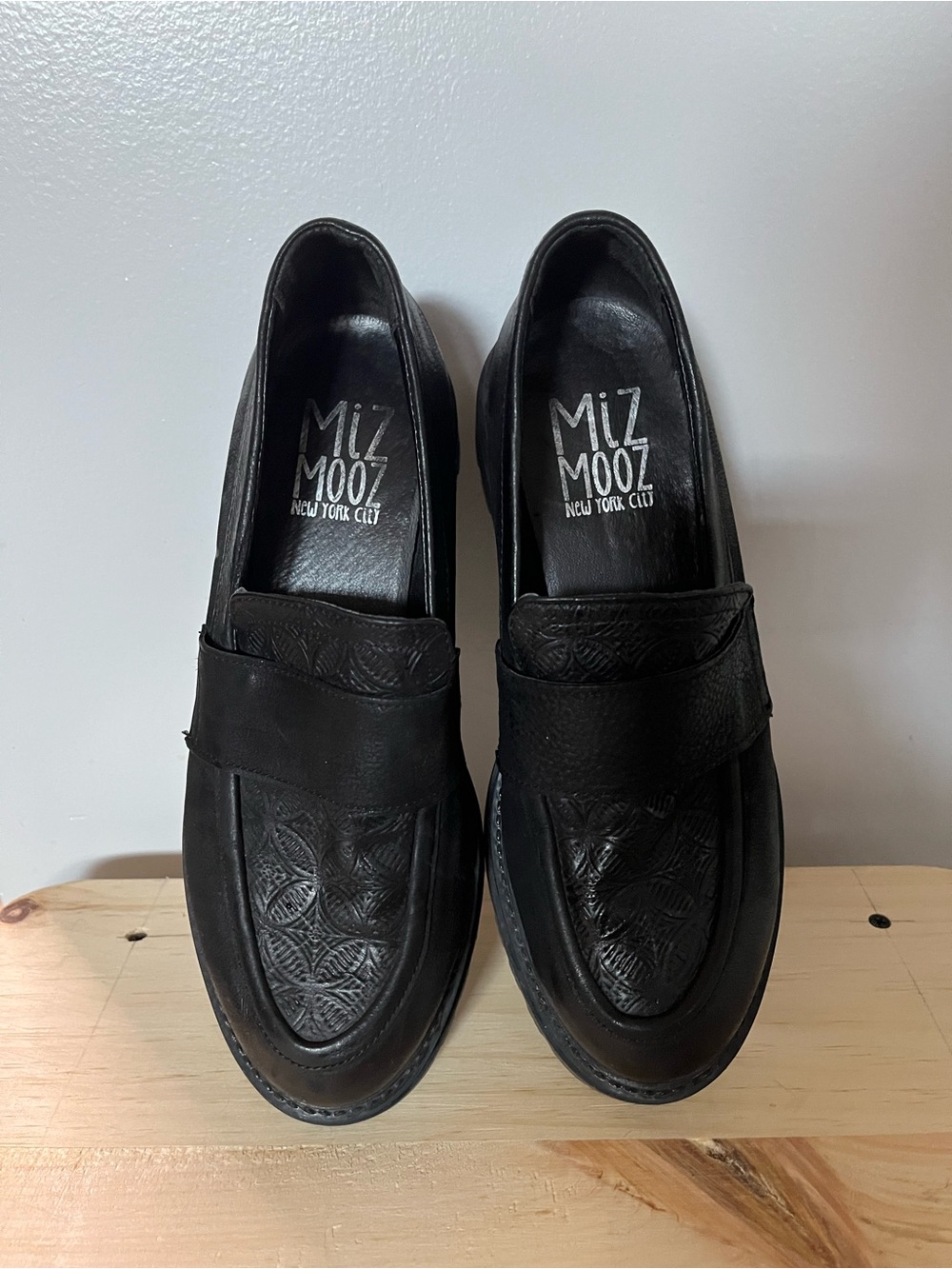 Miz Mooz Black Daria  Embossed Leather Women's Loafers